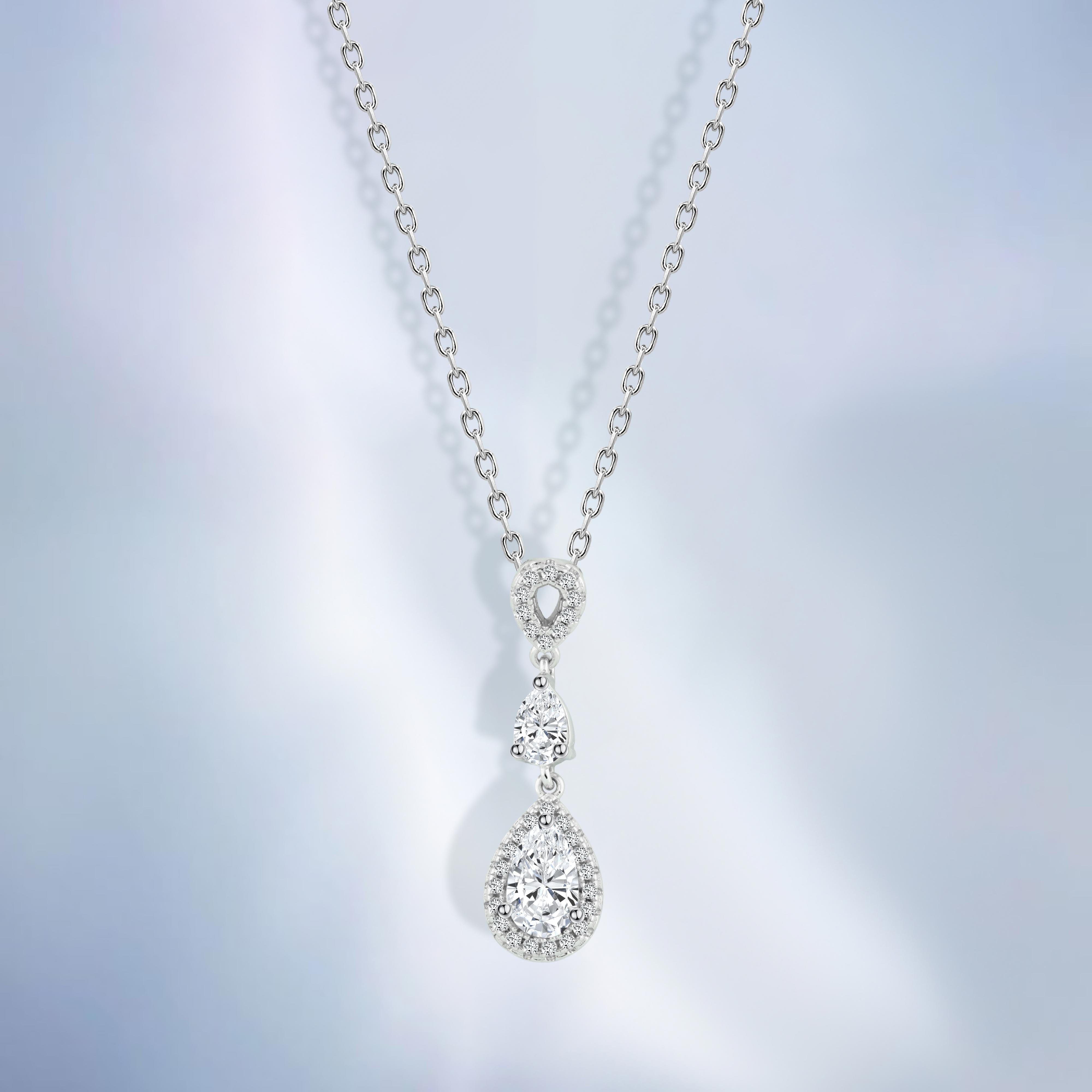 عقد فضة 925 بتصميم دمعة وفص شفاف