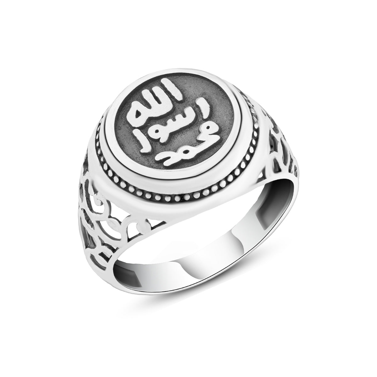 خاتم فضة رجالي عيار 925 بتصميم عربي روحاني ونقش "محمد رسول الله"