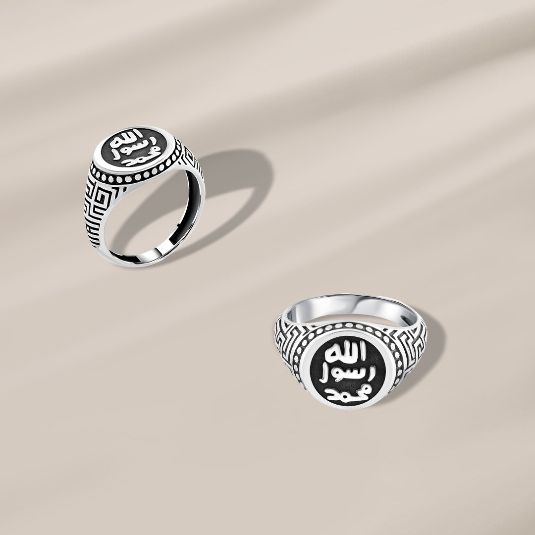 خاتم فضة عيار 925 بنقش كوفي محمد رسول الله