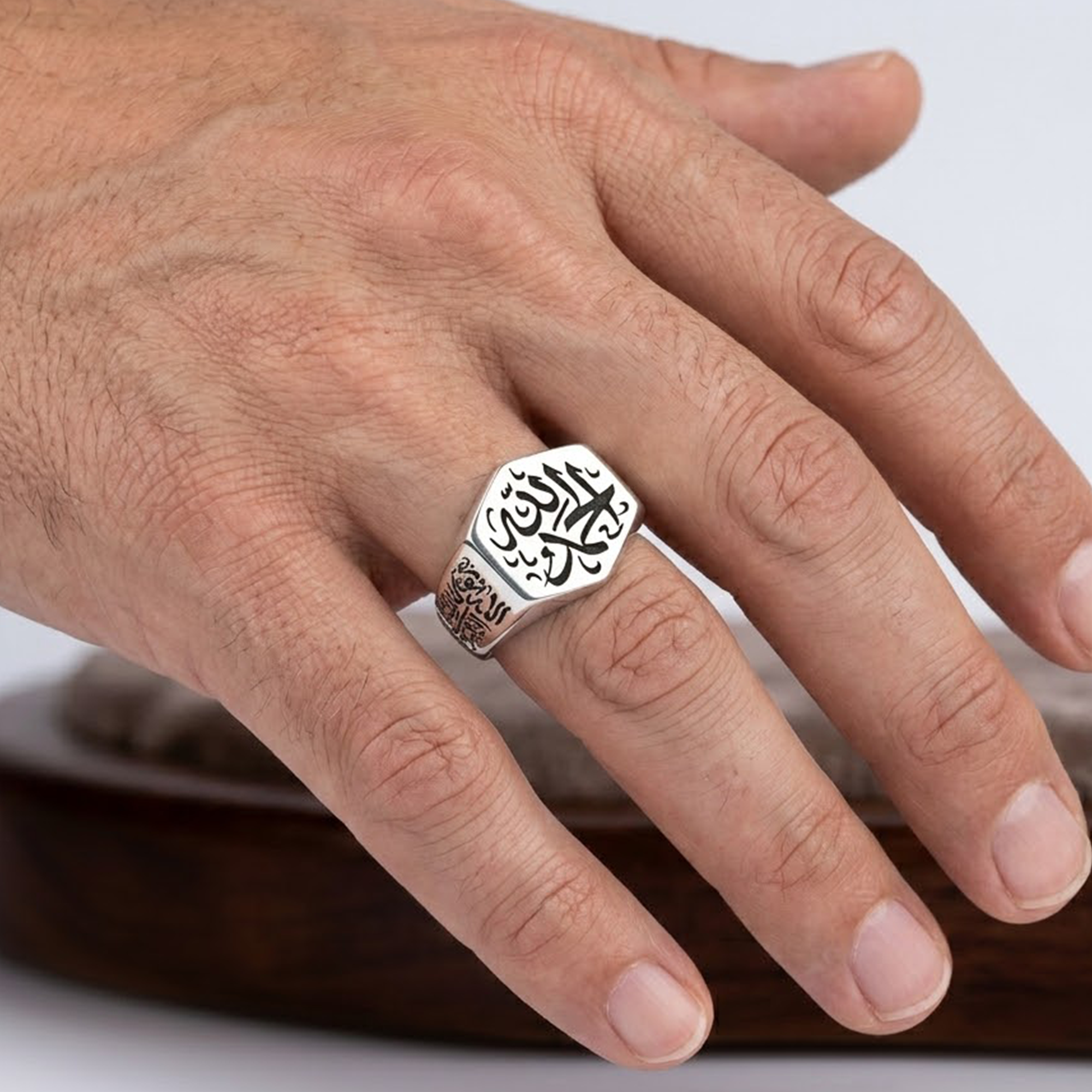خاتم رجالي فضة عيار 925 بنقش الحمدلله