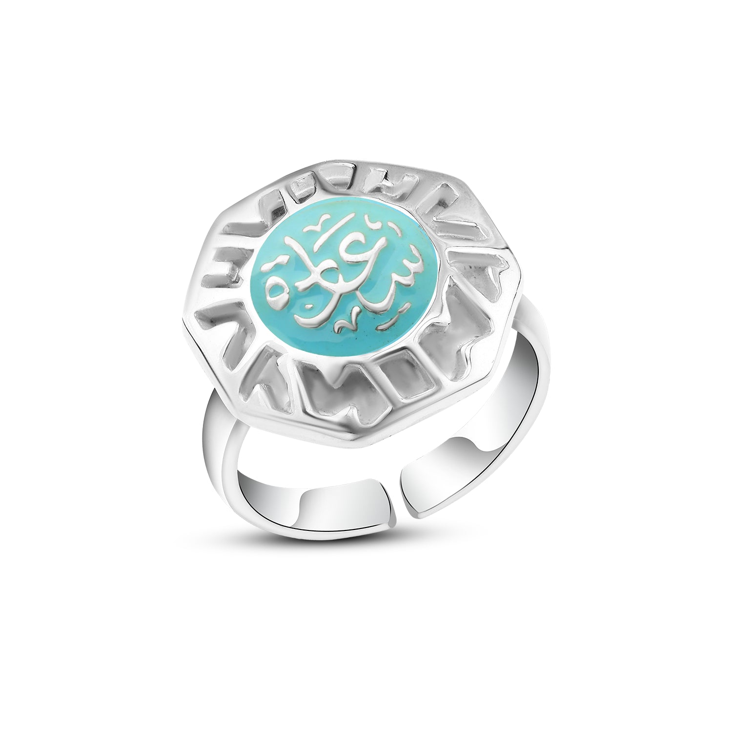 خاتم سعادة فضة عيار 925 بتصميم عربي أنيق