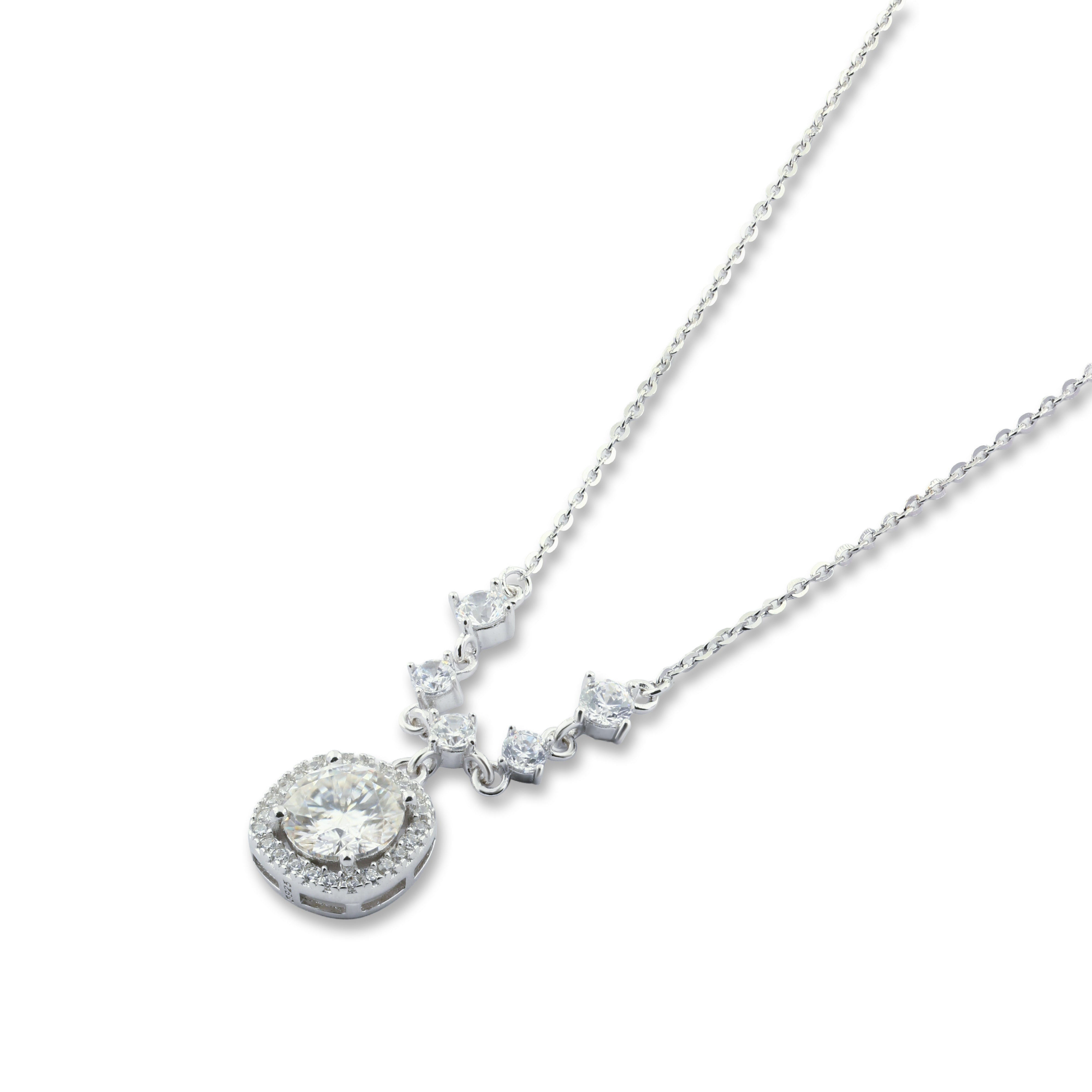 عقد حجر دائري مرصع بهالة زركون فضة عيار 925