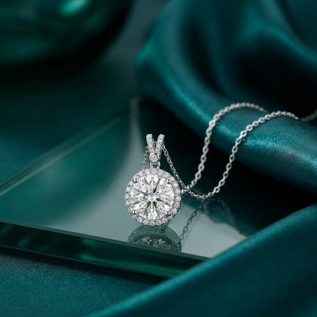 Elegant 925 Silver Necklace with a Sparkling Round Stone