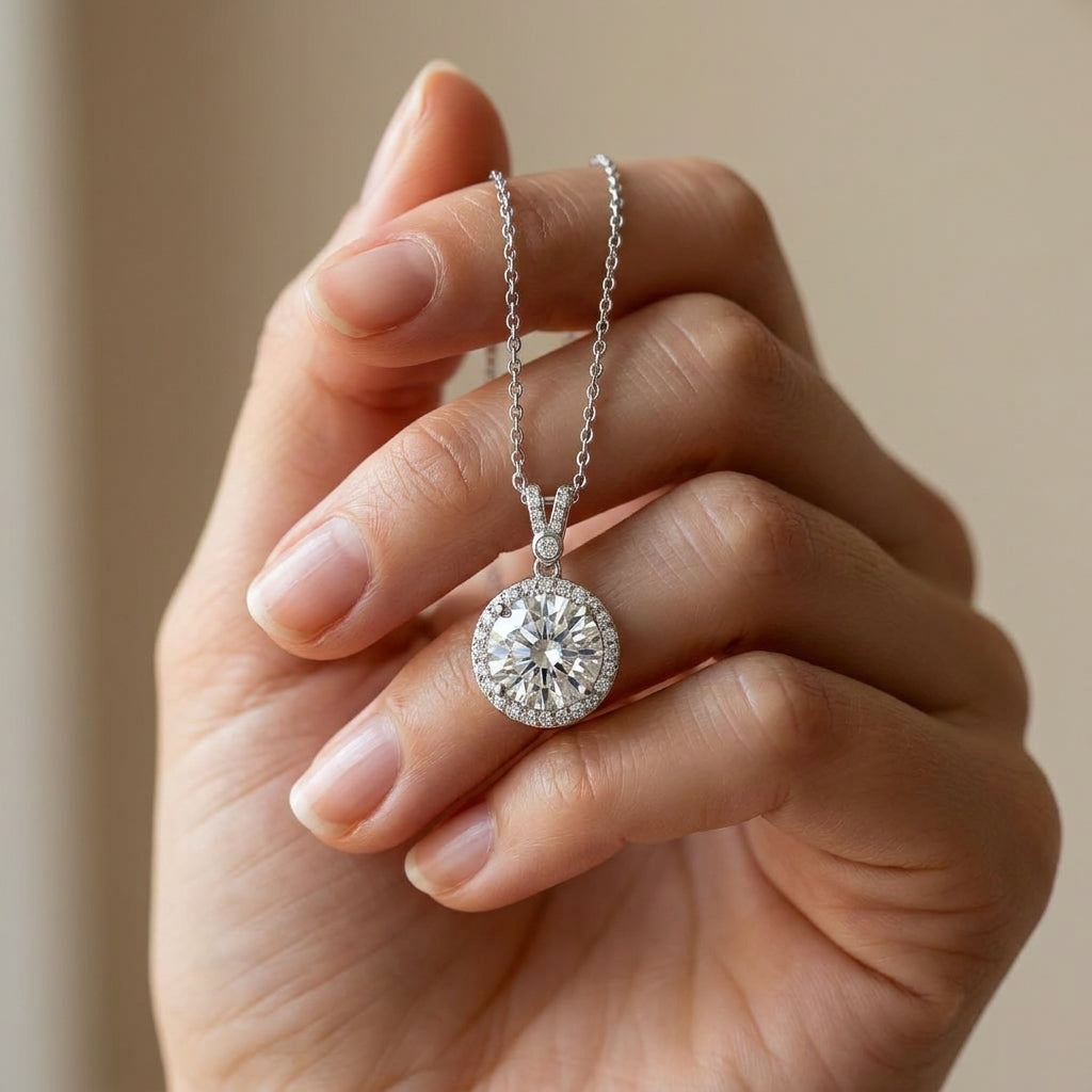 Elegant 925 Silver Necklace with a Sparkling Round Stone
