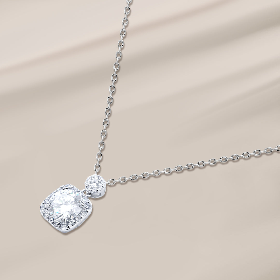 Elegant Sparkling Square Moissanite Necklace – 925 Silver