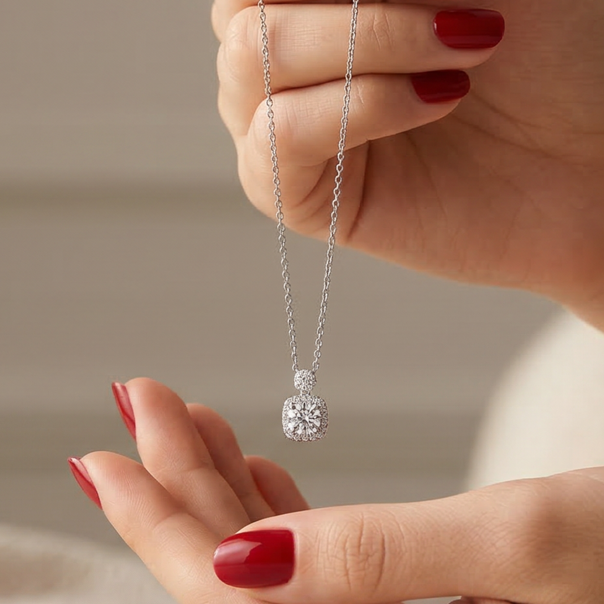 Elegant Sparkling Square Moissanite Necklace – 925 Silver