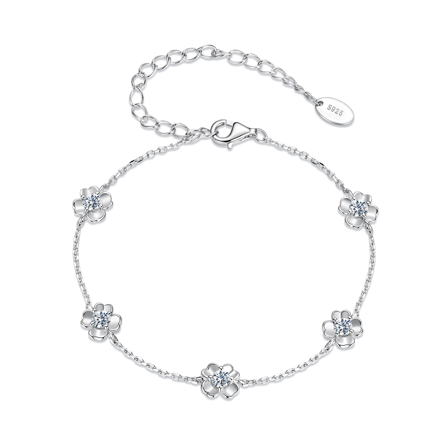 Moissanite Flowers 925 silver Bracelet