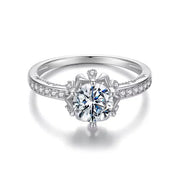 Shiny Moissanite Flower 925 Silver Ring