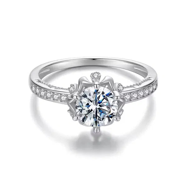 Shiny Moissanite Flower 925 Silver Ring