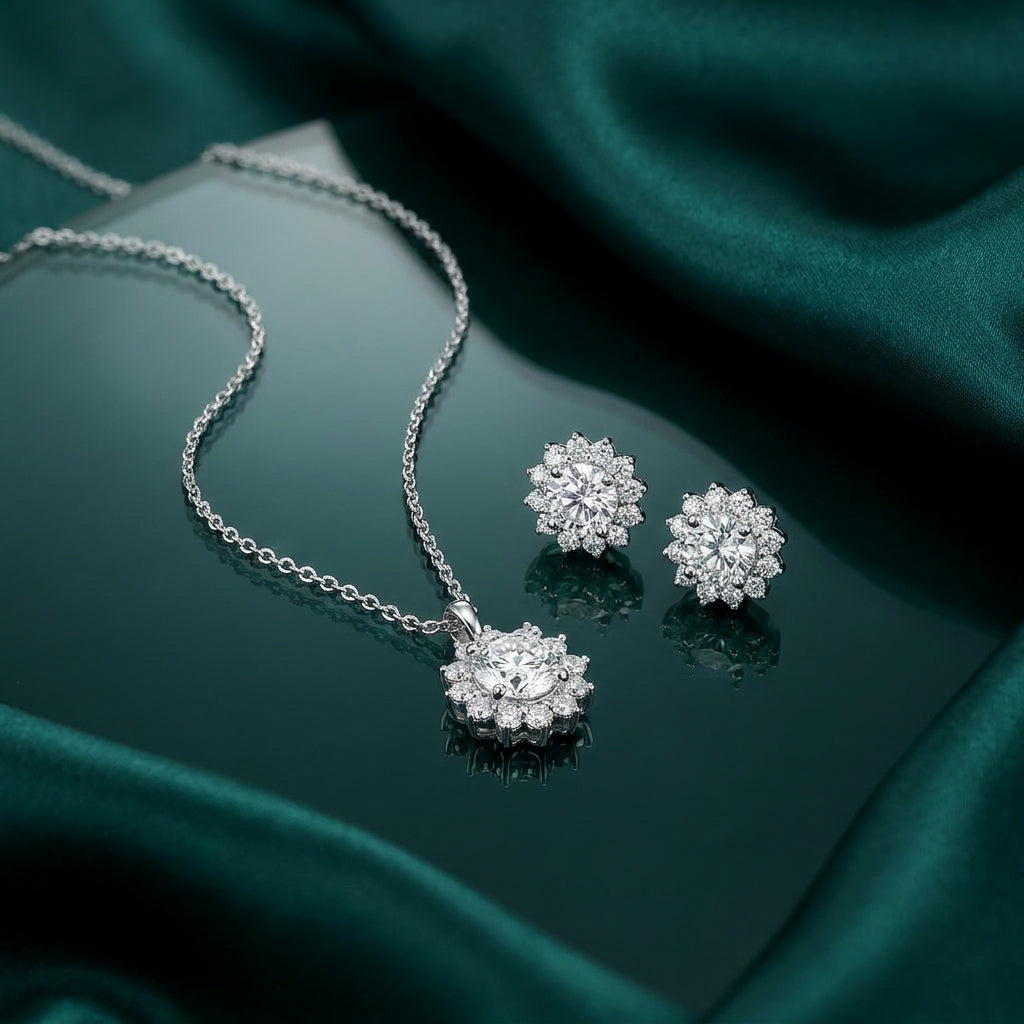 925 Silver Flower Jewelry Set Studded with Zircon