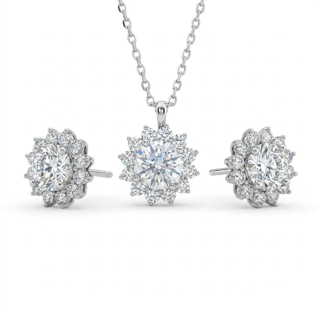 925 Silver Flower Jewelry Set Studded with Zircon