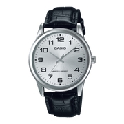ساعة كاسيو رجالية مينا أبيض بسوار جلد أسود – MTP-V001L-7BUDF
