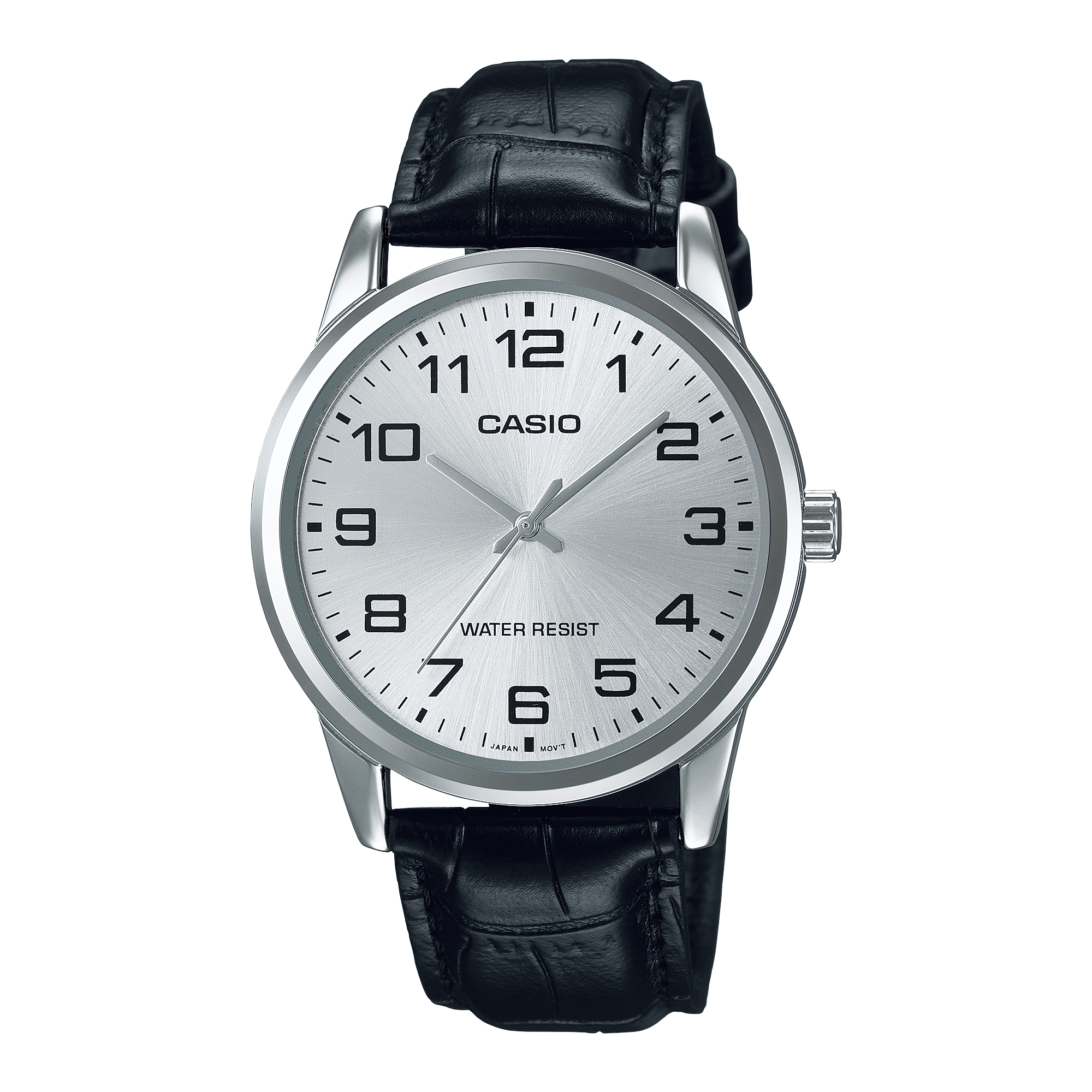 ساعة كاسيو رجالية مينا أبيض بسوار جلد أسود – MTP-V001L-7BUDF