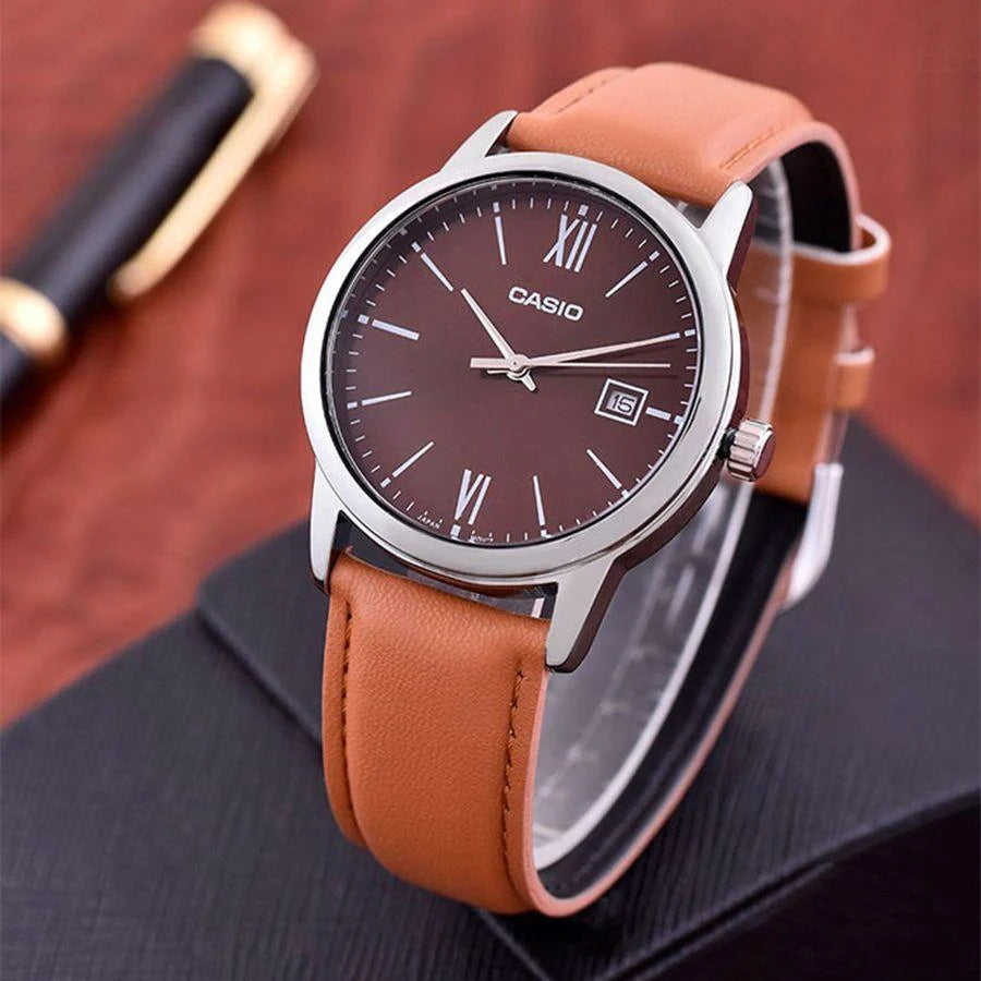 Casio Men's Analog Watch – Brown Dial & Brown Leather Band