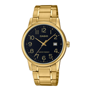 Casio Men's Analog Watch - Black Dial & Gold Stainless Steel Band