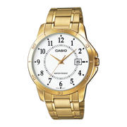 Casio Men's Analog Watch – White Dial, Gold-Tone Stainless Steel Case & Strap