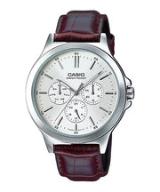 Casio Men's Analog Watch – White Dial and Brown Leather Strap