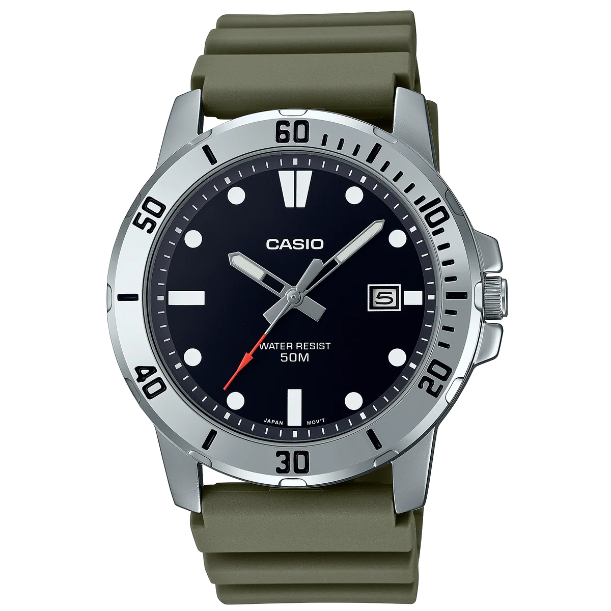 Casio Analog Men’s Watch – Black Dial and Green Resin Strap