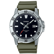 Casio Analog Men’s Watch – Black Dial and Green Resin Strap