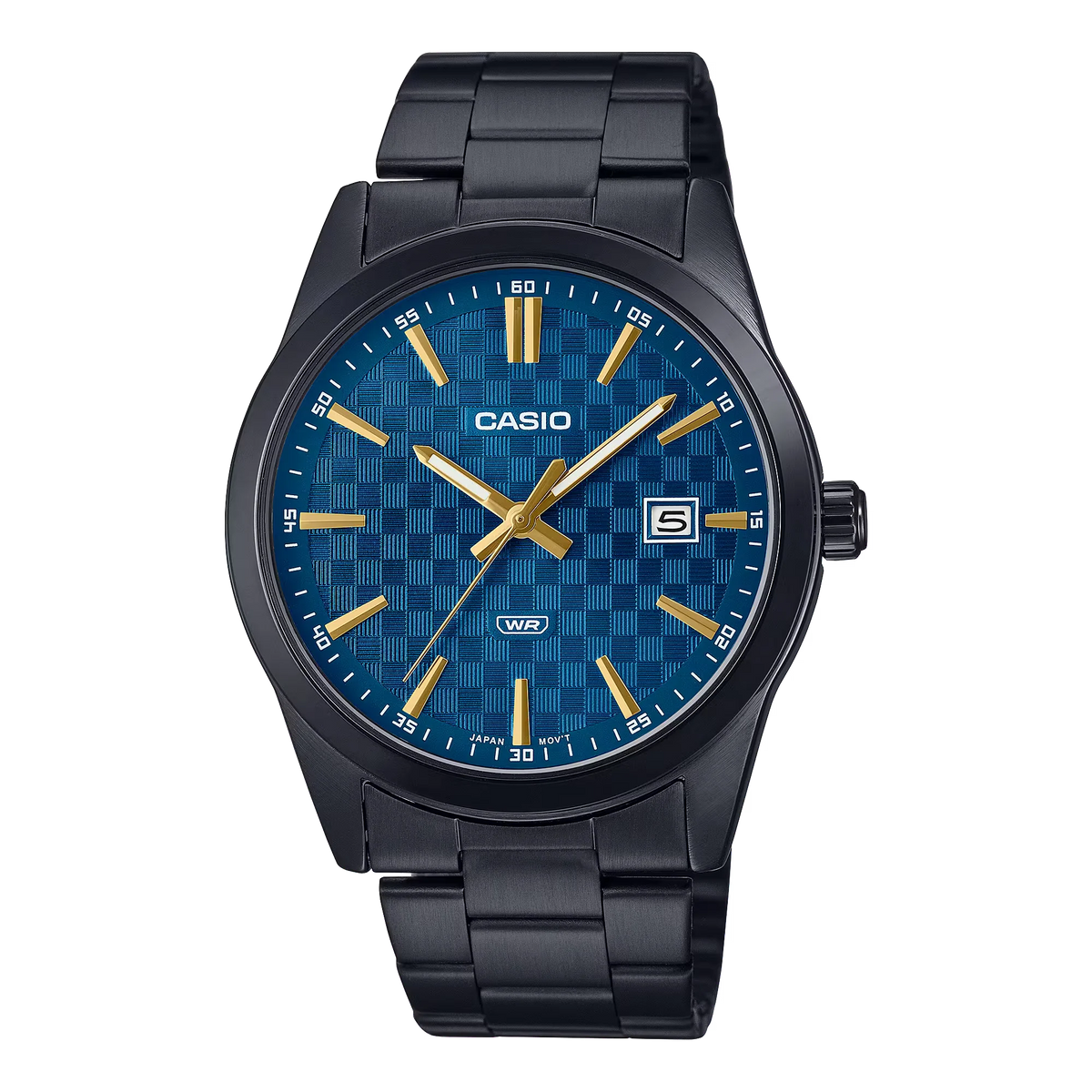 Casio Analog Men’s Watch – Blue Dial, Black Case and Stainless Steel Band