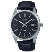 MTP-VD03L-1AUDF – Casio Men's Classic Watch with Black Leather Strap and Patterned Black Dial
