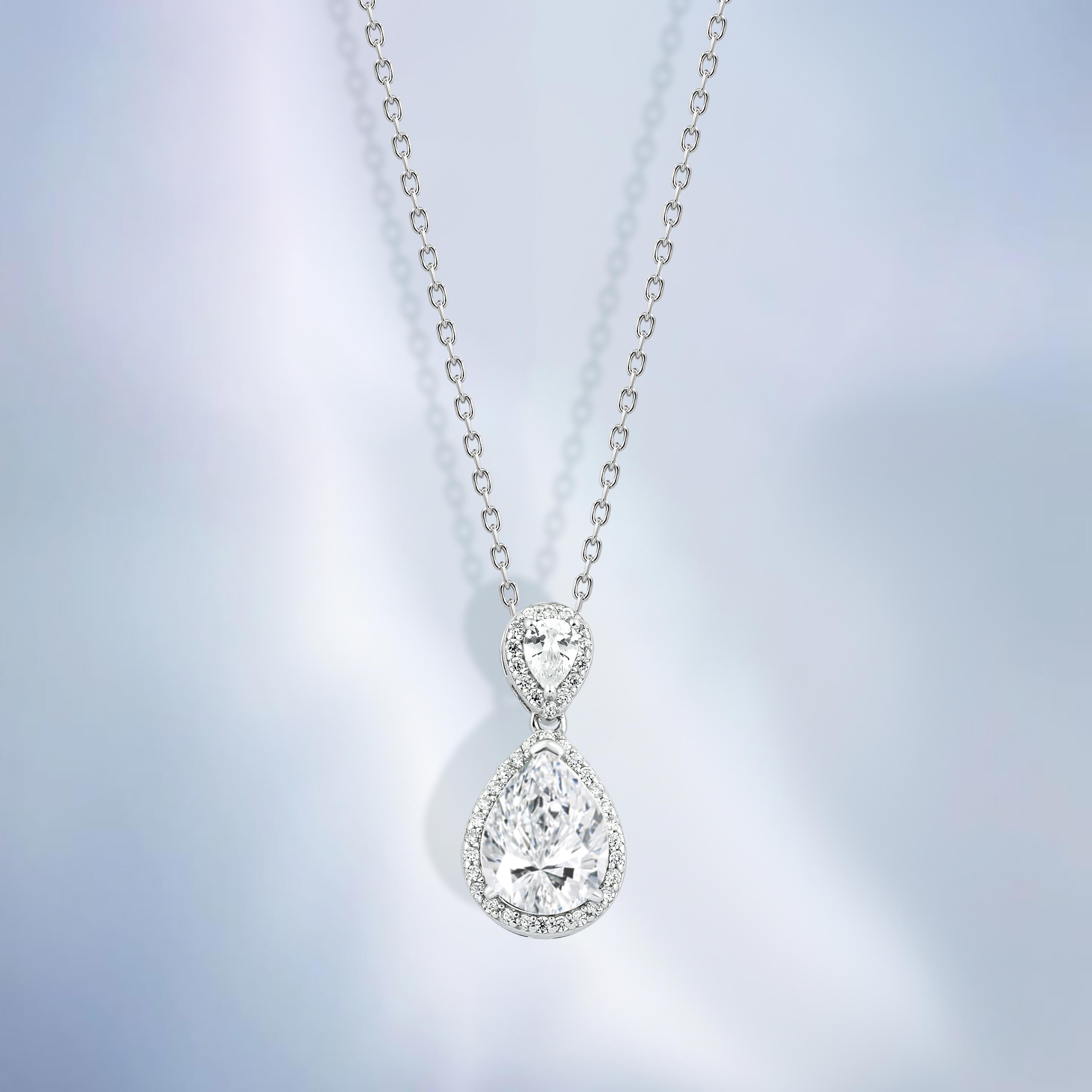 عقد "دمعة مزدوجة مرصعة بفصوص لامعة" فضة عيار 925