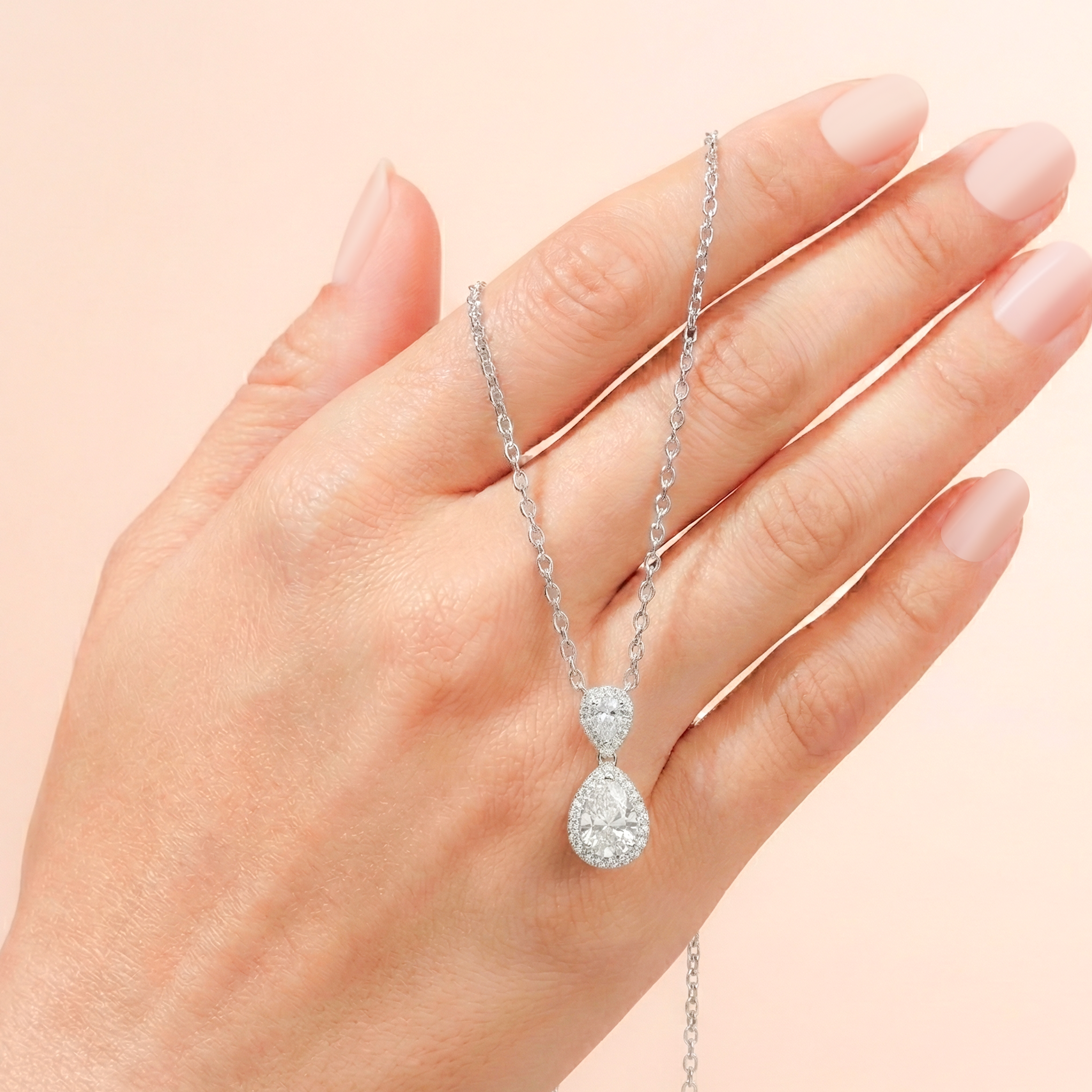 925 Silver Necklace – Double Teardrop Design with Sparkling Stones