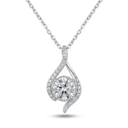 925 Silver Necklace with a Round Stone and Twisted Zircon Details