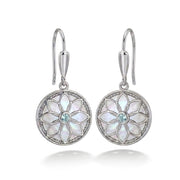 Flower Earrings with Mother of Pearl and Sky Blue Aquamarine Stone 925 Silver