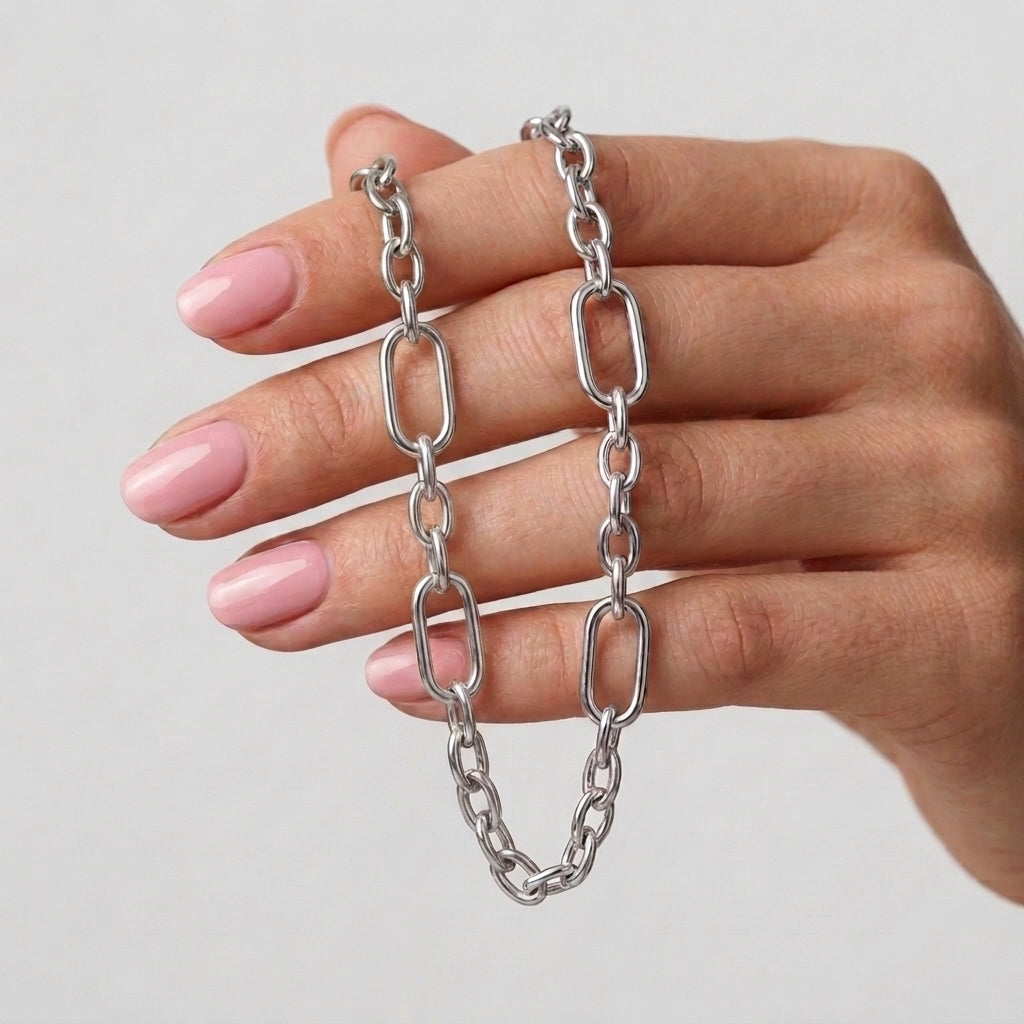 Paper Clip Link Necklace 925 Silver