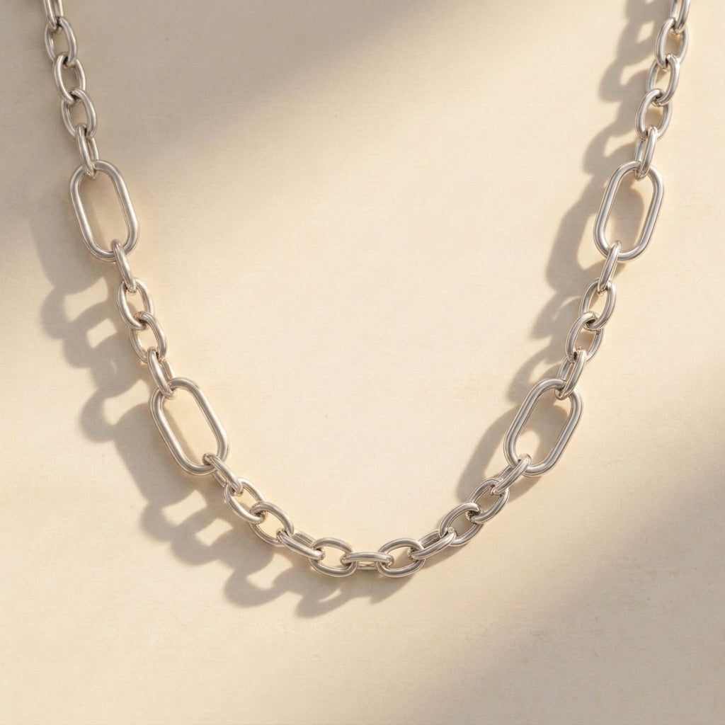Paper Clip Link Necklace 925 Silver