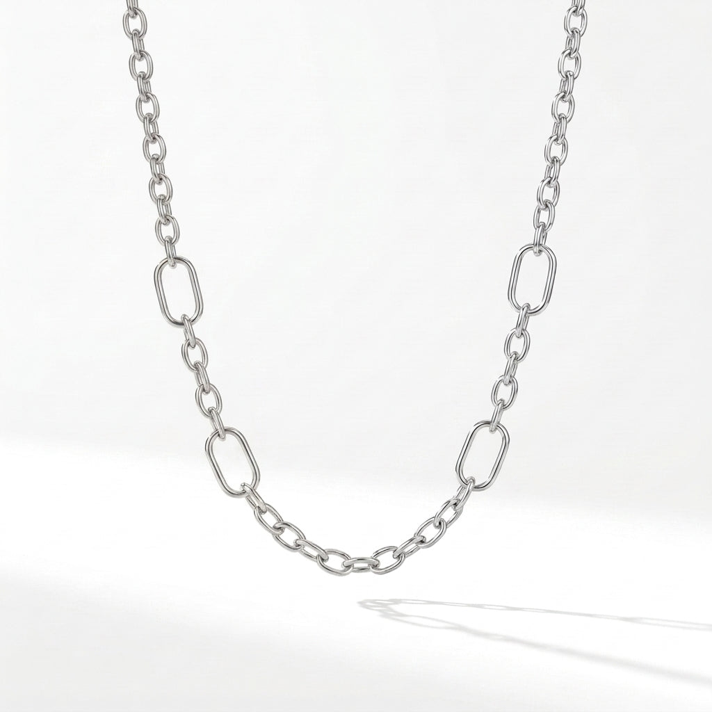 Paper Clip Link Necklace 925 Silver