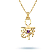 Pharaoh's Eye of Horus Gold Necklace with Purple Stone 925 Silver