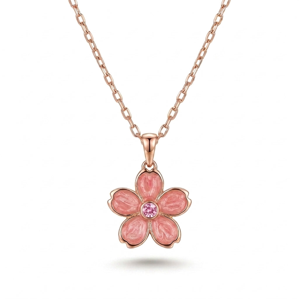 Rose Gold Flower Pendant Necklace 925 Silver