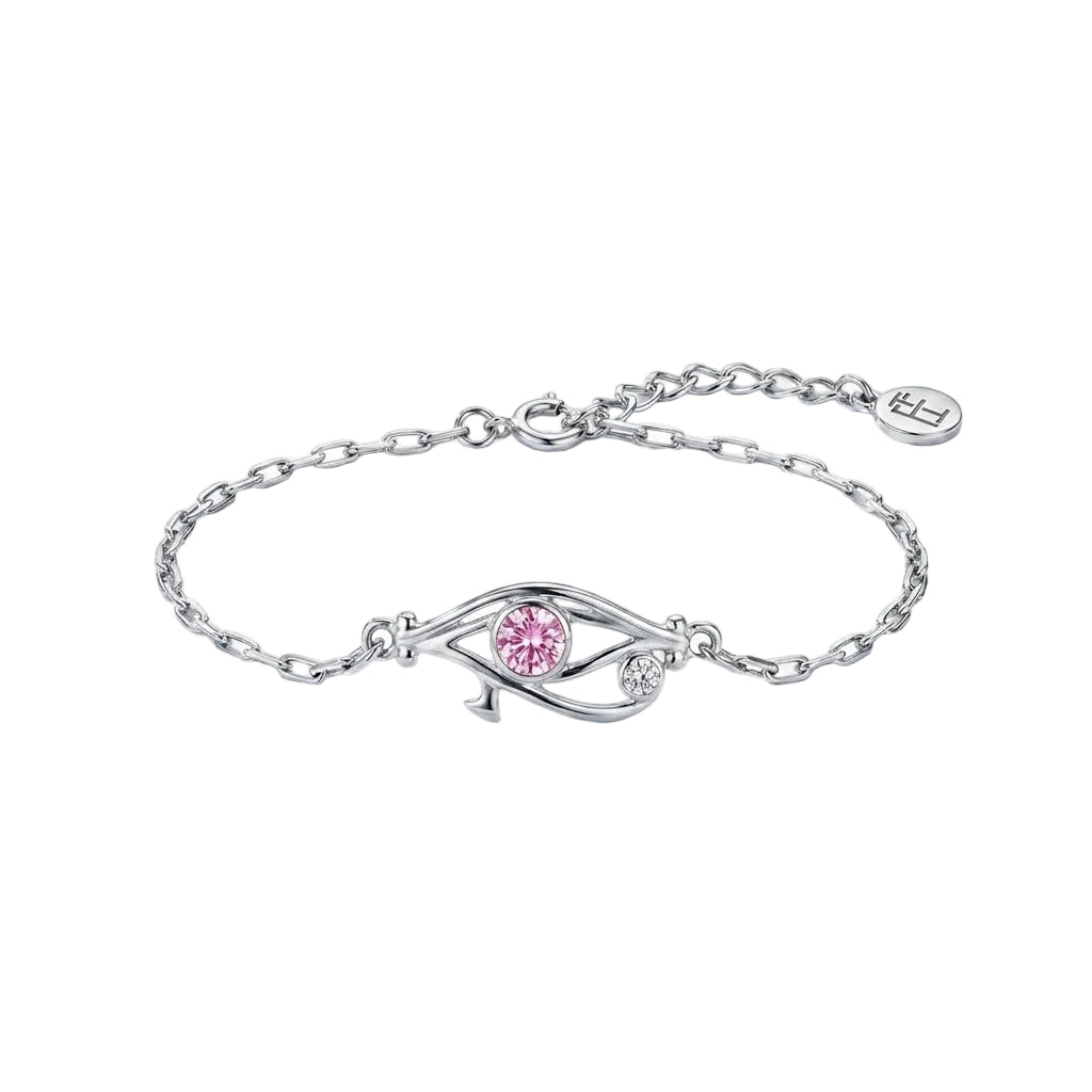Pharaoh's Eye of Horus Silver Bracelet with Pink Stone 925 Silver