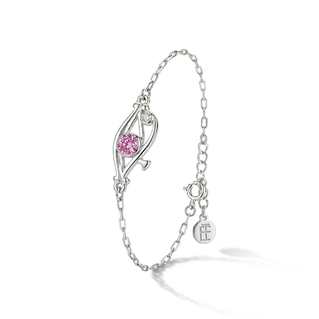 Pharaoh's Eye of Horus Silver Bracelet with Pink Stone 925 Silver