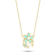 Turquoise Flower Necklace with a Pearl and Butterfly – 925 Silver, Gold Plated