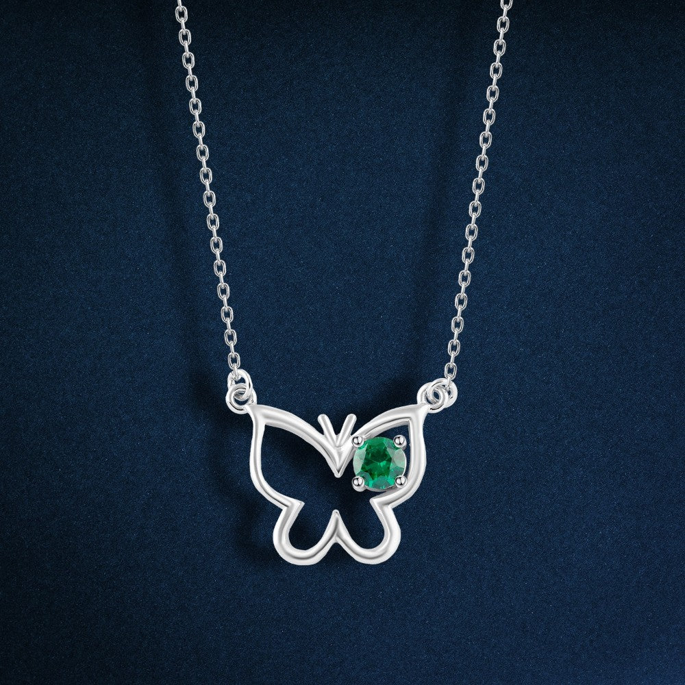 Butterfly 925 Silver Necklace With a green stone