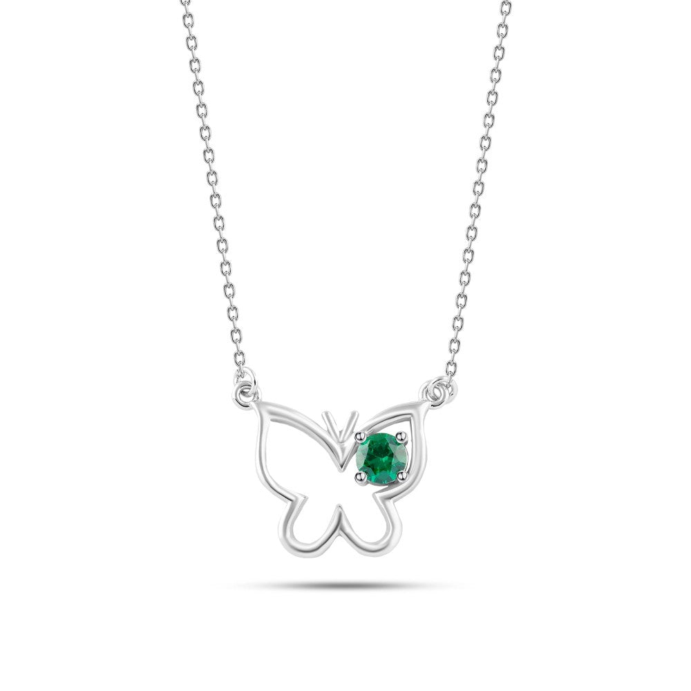 Butterfly 925 Silver Necklace With a green stone