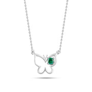 Butterfly 925 Silver Necklace With a green stone