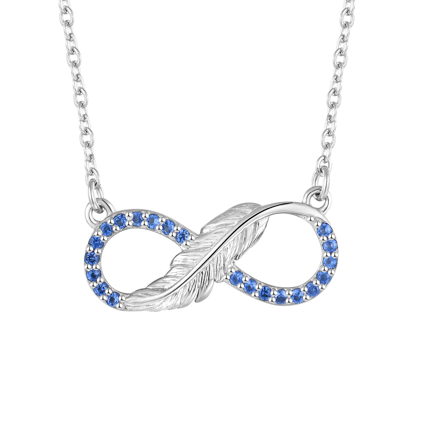 925 sterling silver infinity necklace with a feather design