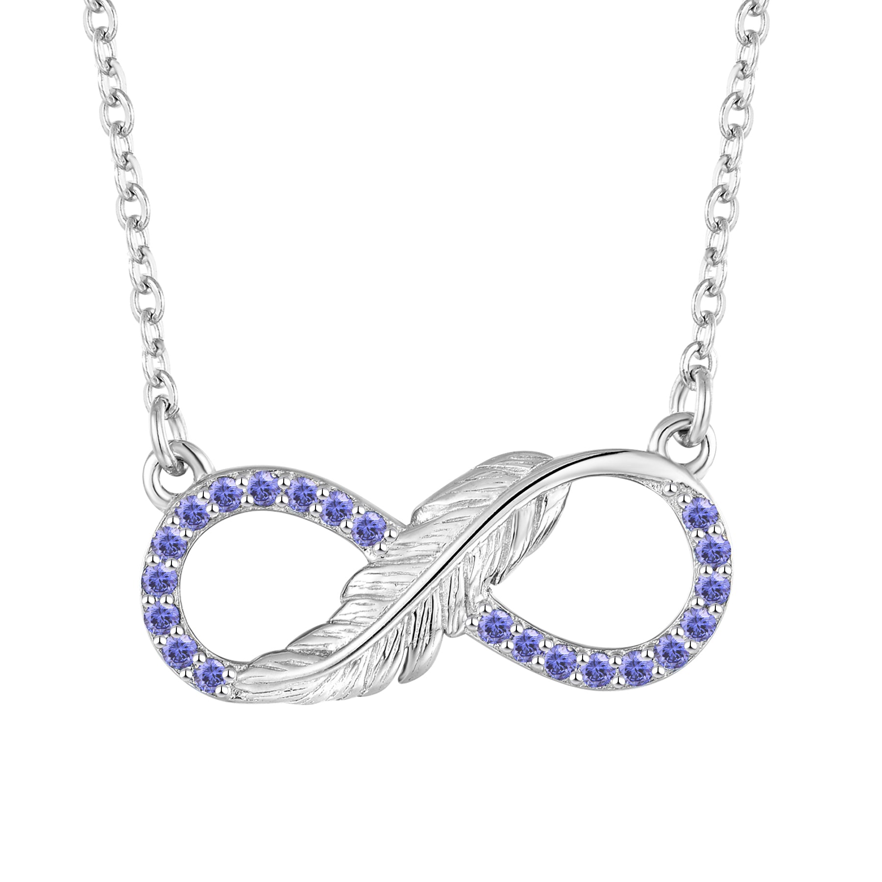 925 sterling silver infinity necklace with light blue zircon stones