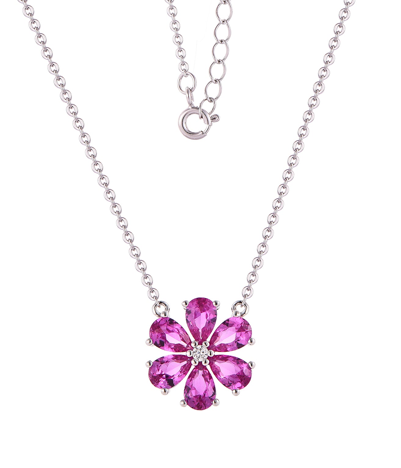 Joyful Blossom Necklace – 925 Sterling Silver with Premium Mauve-Pink Zircon Stones
