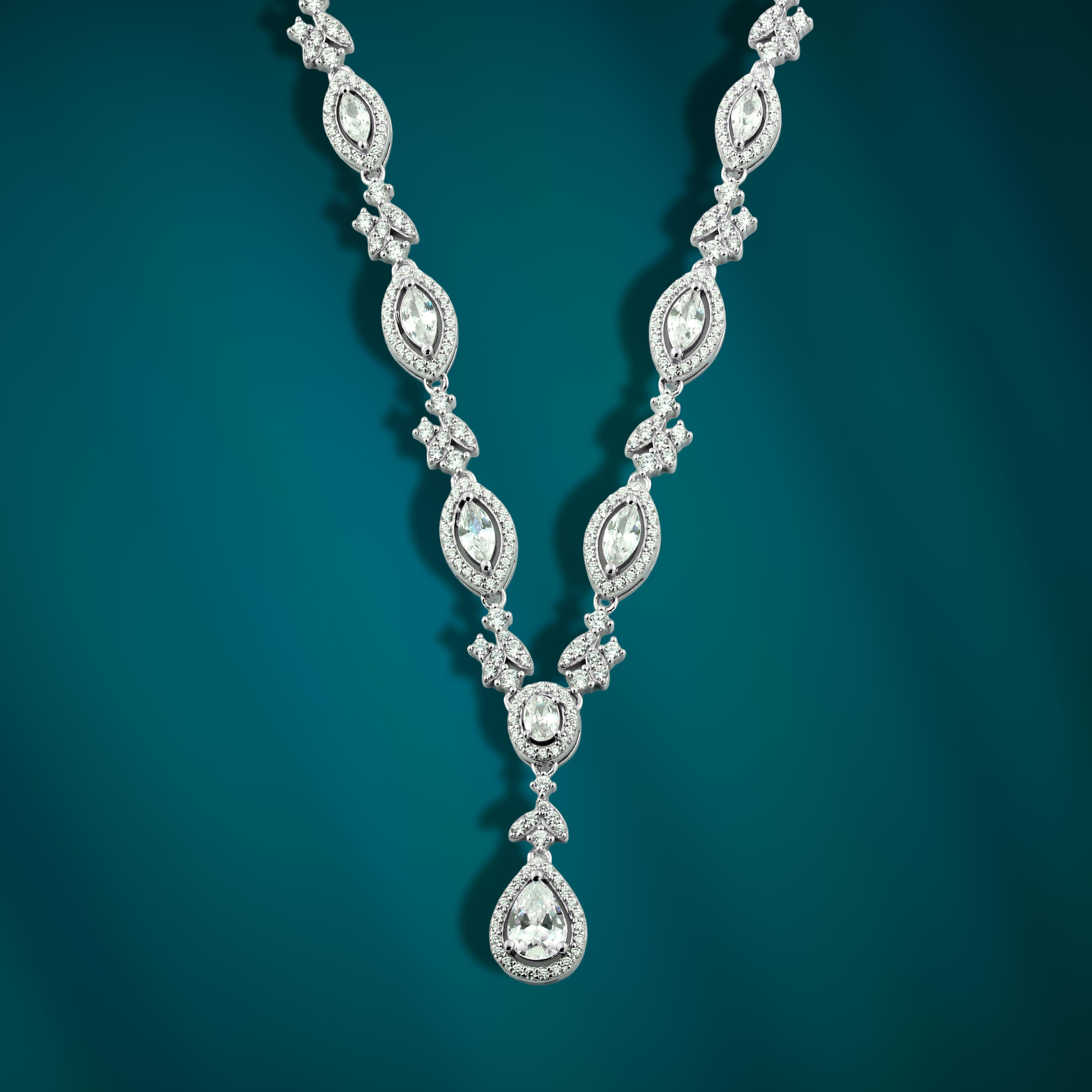 925 Silver Necklace with Marquise-Shaped Stones