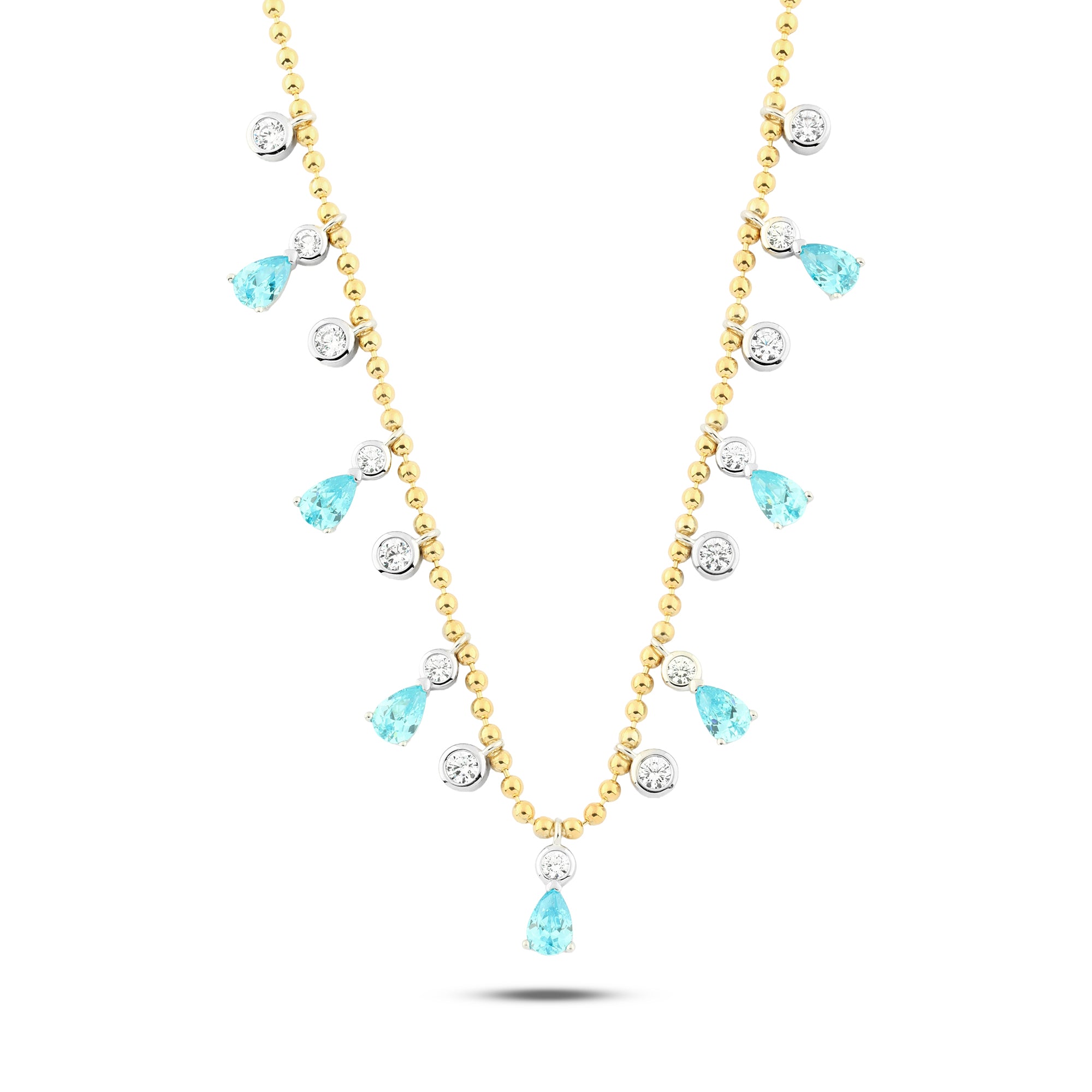 عقد فصوص تركواز متدلية مطلي ذهب فضة عيار 925