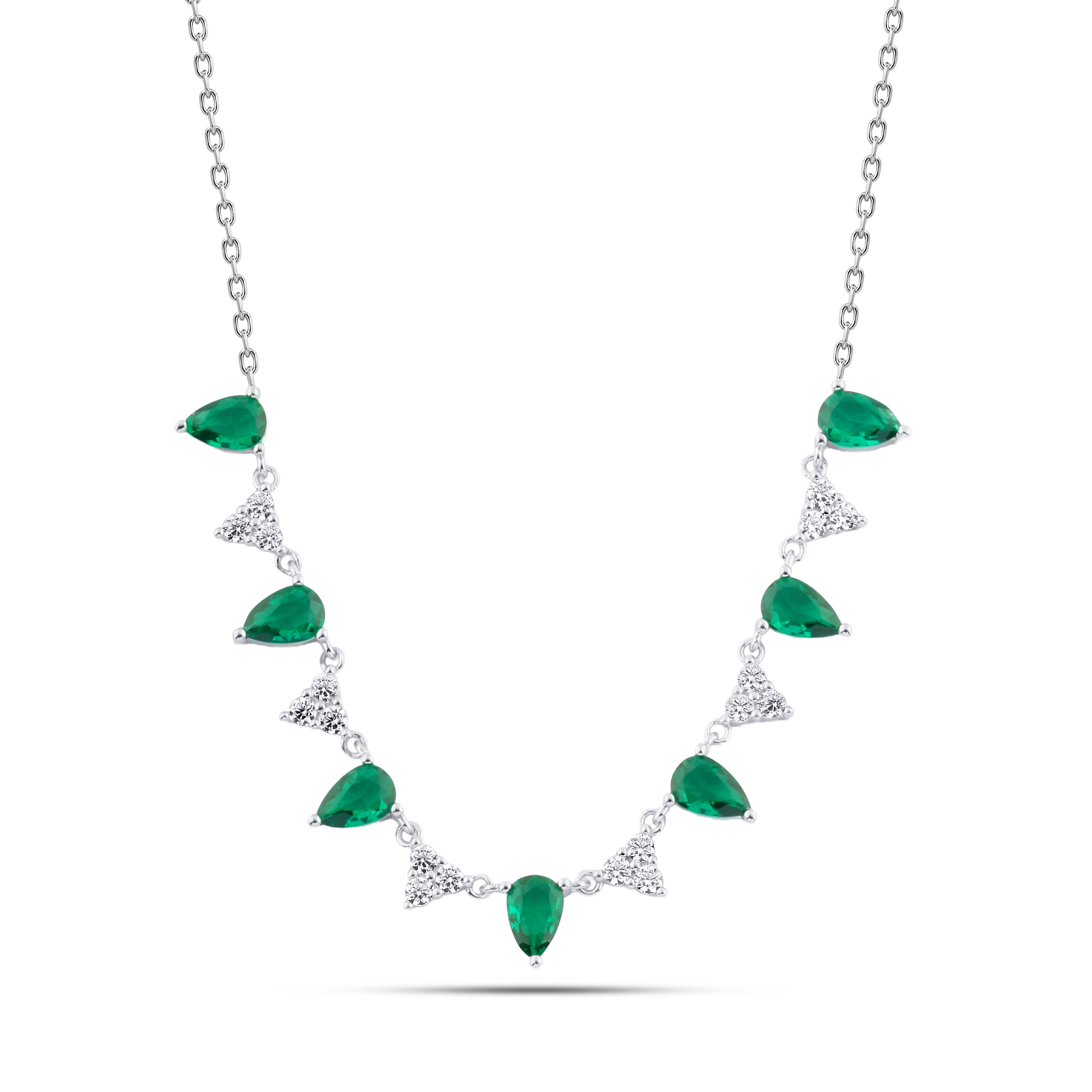 عقد فضة عيار 925 بفص أخضر ملكي