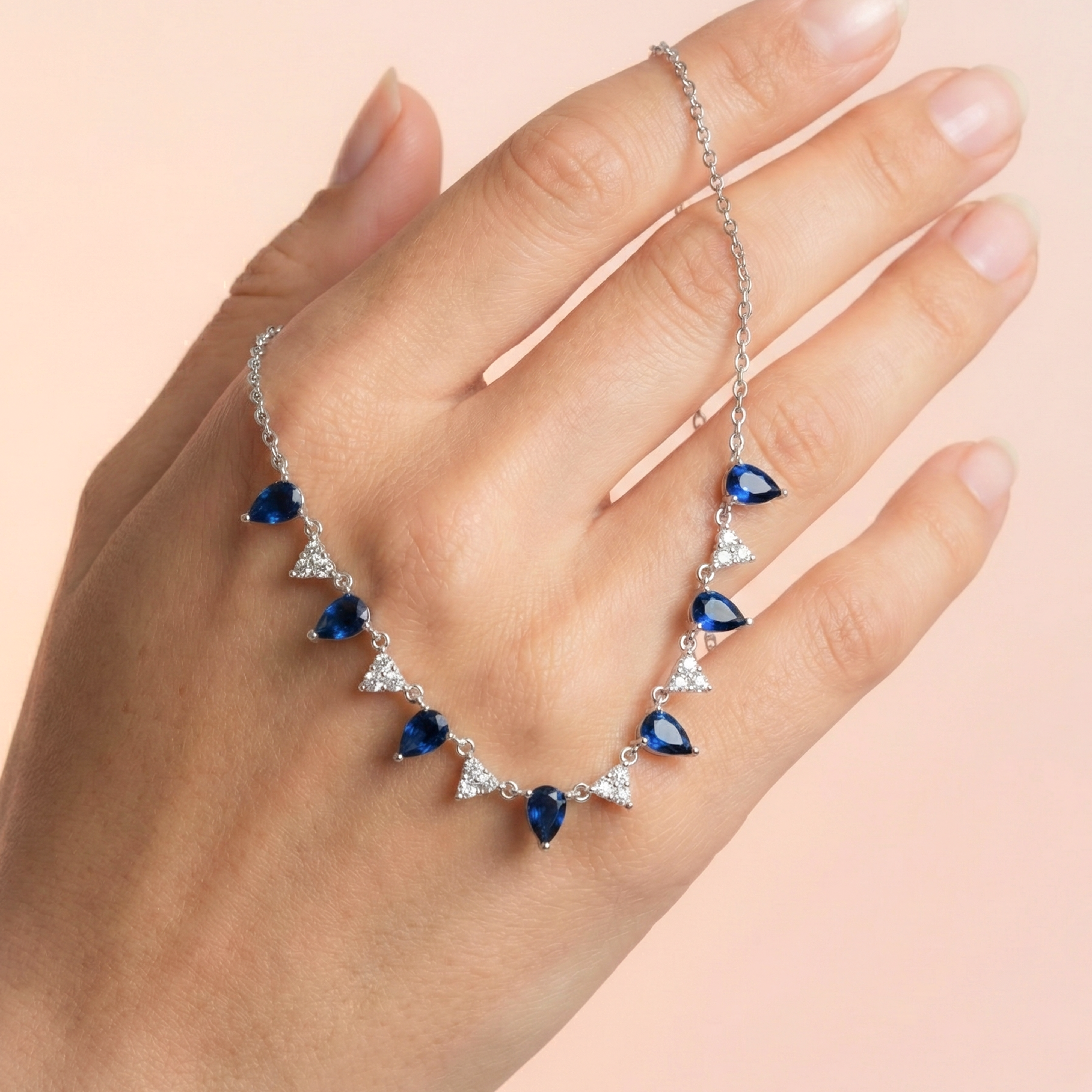 925 Silver Necklace with Royal Blue Stone