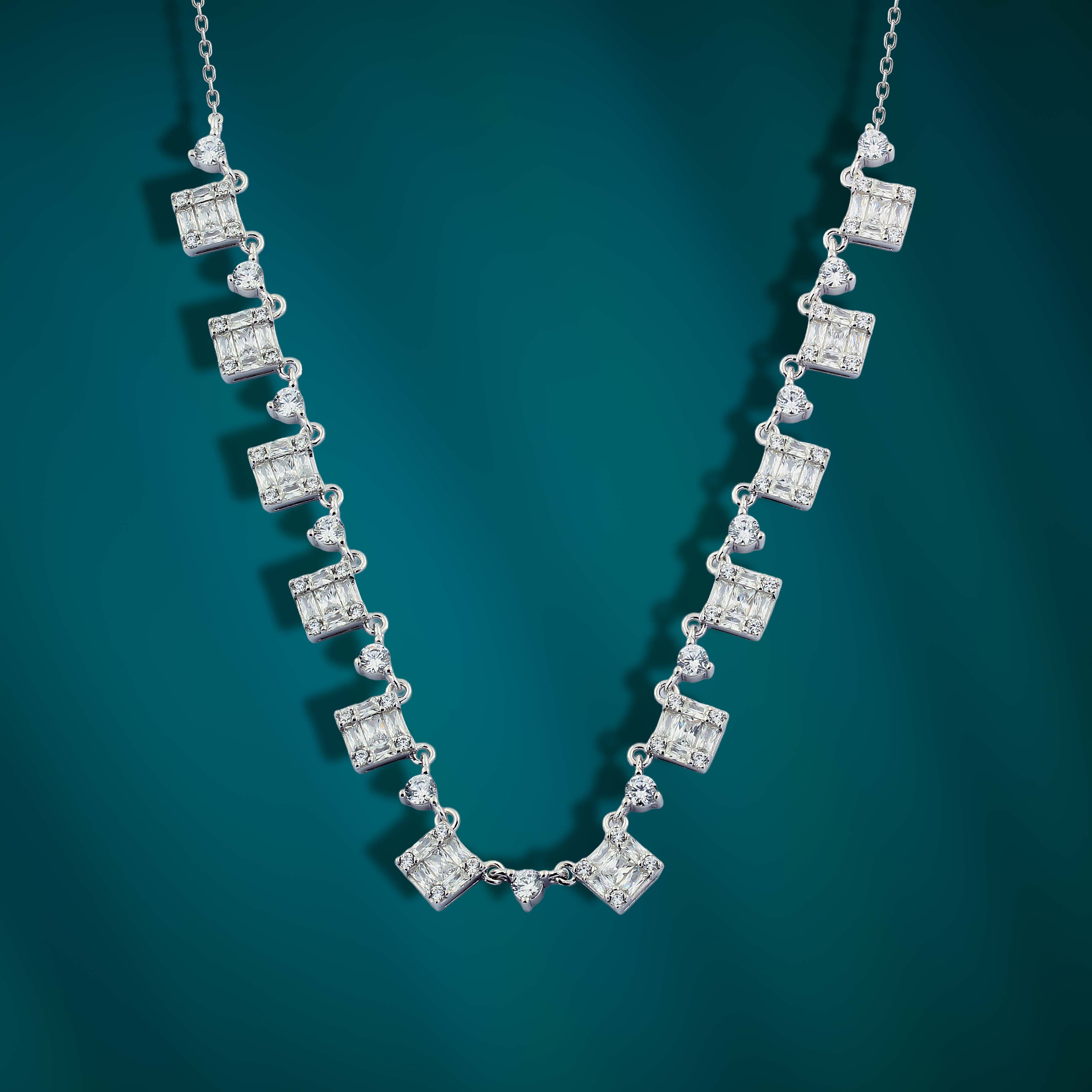 925 Silver Necklace with Rectangular Stones