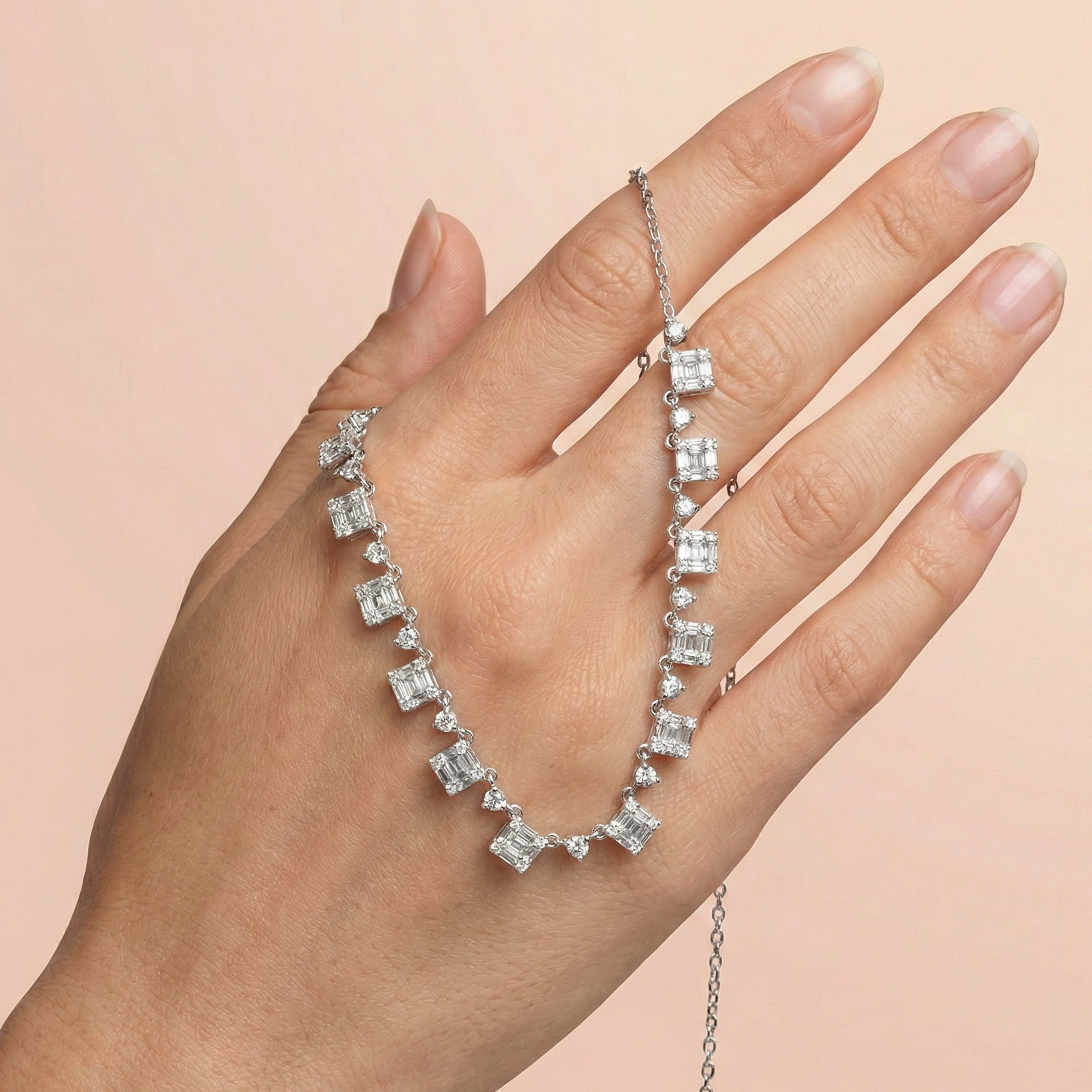 925 Silver Necklace with Rectangular Stones