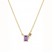 925 Silver Necklace with a Rectangular Purple Stone – Gold Plated